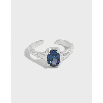 Elegant Oval Blue CZ  925 Sterling Silver Adjustable Ring