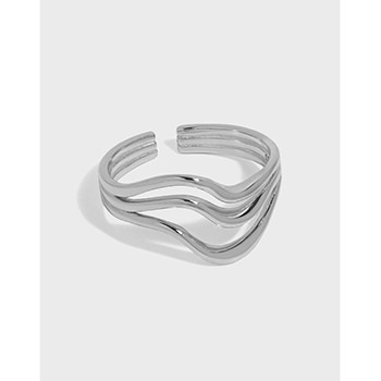 Simple Hollow Triple Lines Wavr 925 Sterling Silver Adjustable Ring