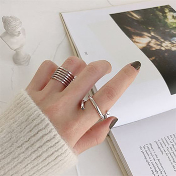 Minimalism Multilayer Lines 925 Sterling Silver Adjustable Ring