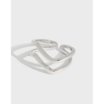 Simple Double Layer Wave 925 Sterling Silver Adjustable Ring