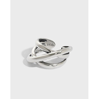 Fashion Triple Lines Cross  925 Sterling Silver Adjustable Ring