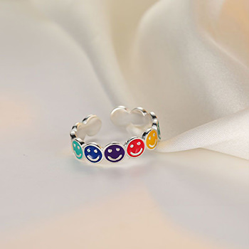 Colorful Rainbow Smile Face 925 Sterling Silver Adjustable Ring