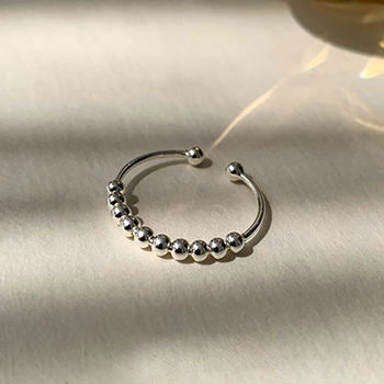 Simple Round Beads 925 Sterling Silver Adjustable Ring