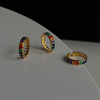 Geometry Colorful Rainbow Epoxy 925 Sterling Silver Adjustable Ring