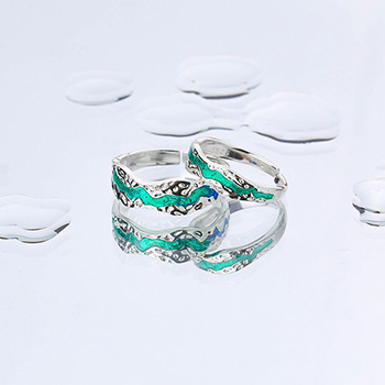 Fading Green Wave Irregular Silver Adjustable Promise Ring