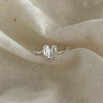 Fashion Irregular Heart Twisted 925 Sterling Silver Adjustable Ring