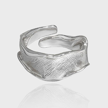 Simple Irregular Wide River Wave 925 Sterling Silver Adjustable Ring