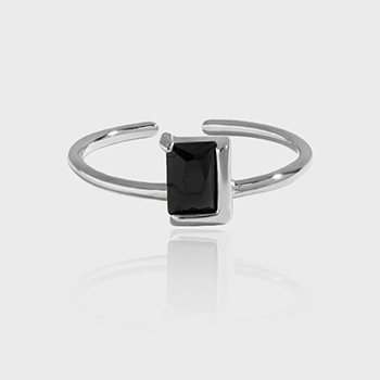 Elegant Black CZ Baguette Geometry 925 Sterling Silver Adjustable Ring