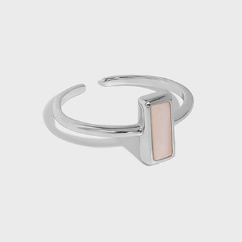 Geometry Pink Shell Rectangle 925 Sterling Silver Adjustable Ring