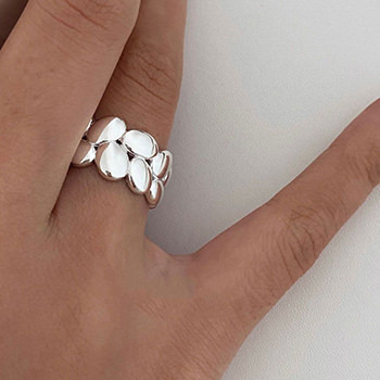 Fashion Irregular Oval Bubbles 925 Sterling Silver Adjustable Ring