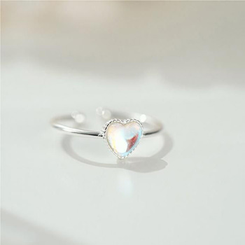 Gift Colorful CZ Beads Border Love Heart 925 Sterling Silver Adjustable Ring