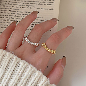 Casual Round Beads Circles 925 Sterling Silver Adjustable Ring