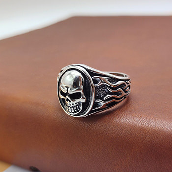 Vintage Men 925 Sterling Silver Skull Head Adjustable Ring