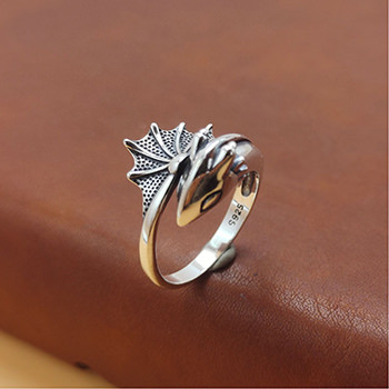 Vintage Men Flying Dragon 925 Sterling Silver Adjustable Ring