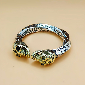 Vintage Punk Double Skull Head 925 Sterling Silver Adjustable Ring