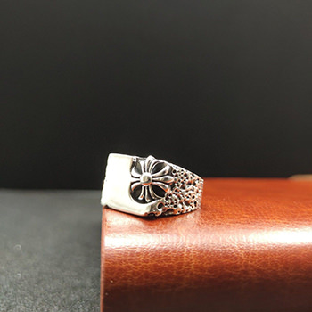 Classic Vintage Geometry Flower Cross 925 Sterling Silver Adjustable Ring