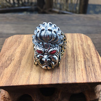 Vintage Chinese Traditional God Portrait 925 Sterling Silver Adjustable Ring