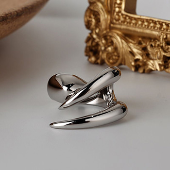 Party Glossy Irregular Bucktooth 925 Sterling Silver Adjustable Ring