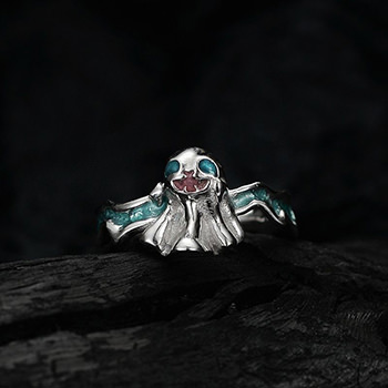 Halloween Fashion Blue Epoxy Ghost 925 Sterling Silver Adjustable Ring