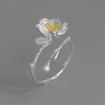 Beautiful Begonia Flower 925 Sterling Silver Adjustable Ring