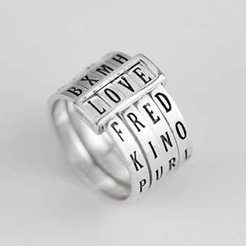 Spinning English Letter 925 Sterling Silver Love Warm Luck Ring