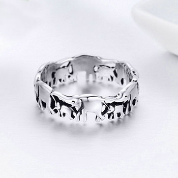 Elephant Family 925 Sterling Silver Ring