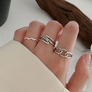 Wave Z Shape Knot 925 Sterling Silver Adjustable Ring