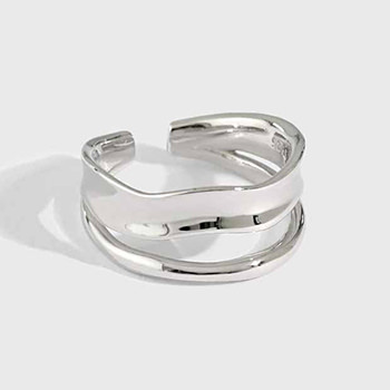 Irregular Lines Double Layer 925 Sterling Silver Adjustable Ring