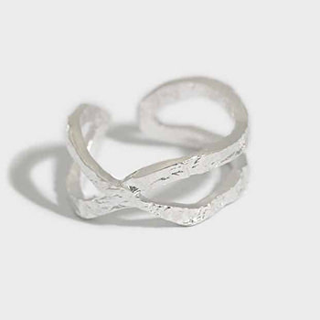 Double Layer Cross 925 Sterling Silver Adjustable Ring