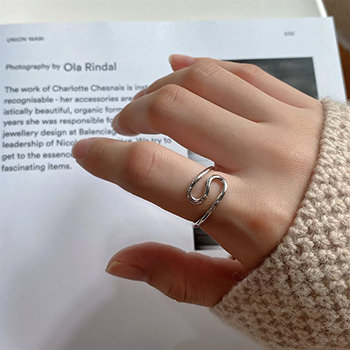 Irregular Curve 925 Sterling Silver Adjustable Ring