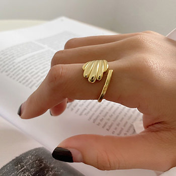 Casual Shell Lines 925 Sterling Silver Adjustable Ring