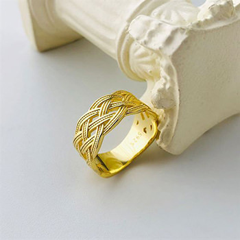 Golden Hollow Twisted Weave Star 925 Sterling Silver Wide Ring