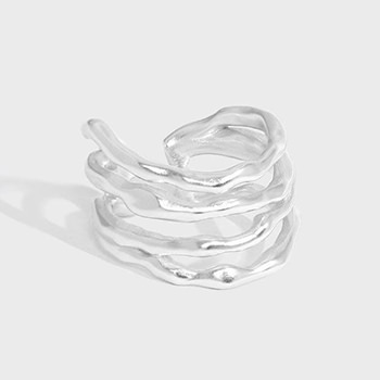 Multi Layer Irregular Lines 925 Sterling Silver Adjustable Ring