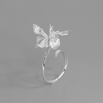 Anniversary Iris Flower 925 Sterling Silver Adjustable Ring