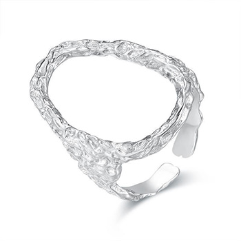 Hollow Irregular Oval Geometry 925 Sterling Silver Adjustable Ring