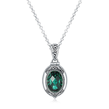 Oval Created Crystal 925 Sterling Silver Pendant