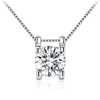 Classic Round Cubic Zirconia Square 925 Sterling Silver Pendant