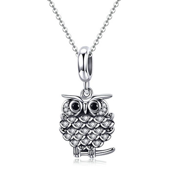 Cute Cubic Zirconia Owl Animal 925 Sterling Silver Pendant