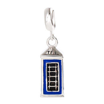 Enamel Mini Phone Booth 925 Silver Pendant