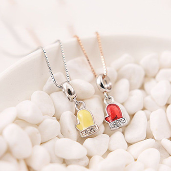 Yellow/Red Enamel Mini Cubic Zirconia Glove 925 Silver Pendant