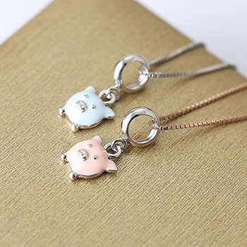 Blue/Pink Enamel Pig 925 Sterling Silver Animal Pendant