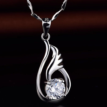 Waterdrop Angel Wing Cubic Zirconia 925 Sterling Silver Pendant