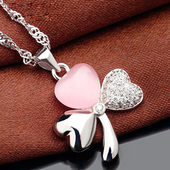 Three Hearts Clover Created Agate Cubic Zirconia 925 Sterling Silver Pendant