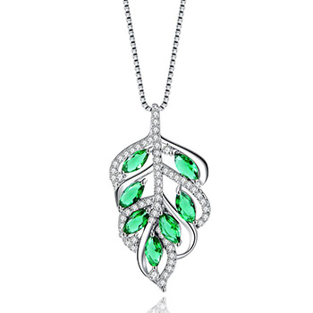 Fashion Leaf Cubic Zirconia 925 Sterling Silver Pendant