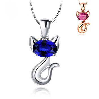 Cute Cat Crystal 925 Sterling Silver Pendant