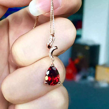 Natural Red Garnet Lady Water Droplet 925 Sterling Silver Pendant