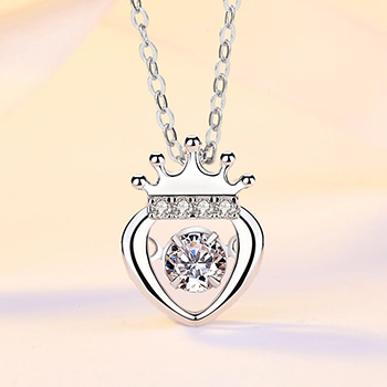 Women Dancing CZ Heart Crown 925 Sterling Silver Pendnat