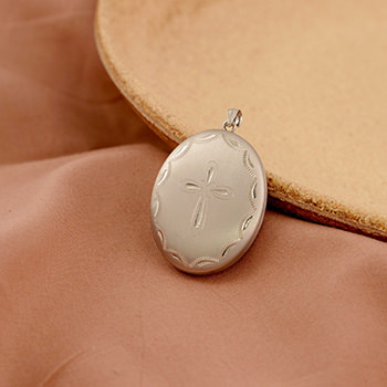 Simple Flower Cross Oval 925 Sterling Silver Locket Necklace Pendant