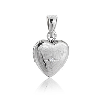 Classic Shining CZ Pattern Heart 925 Sterling Silver Locket Necklace Pendant