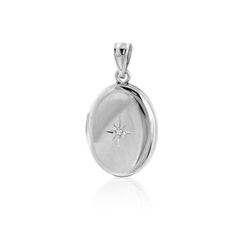 Hot Mini CZ Star 925 Sterling Silver Oval Locket Necklace Pendant